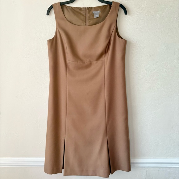 Ann Taylor Camel Brown Pleated Skirt Sleeveless Knee Length Dress - Picture 1 of 7